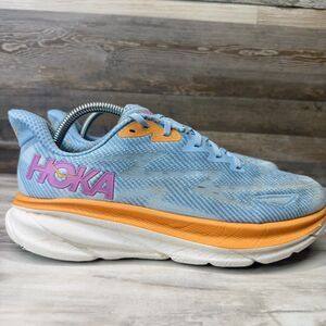 Hoka One One Clifton 9 Women 9.5 Blue Orange Running Shoes Sneakers 1127896 ABIW